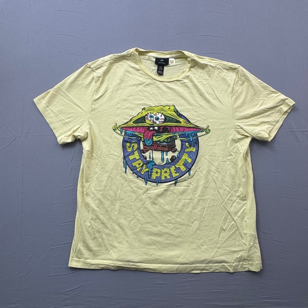 HM Spongebob Squarepants Stay Pretty Graphic T-Shirt Yellow Mens‎ XL Regular Fit